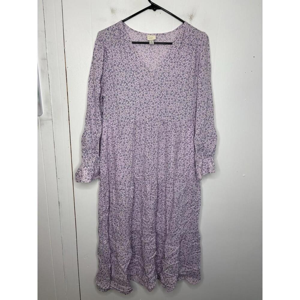 A New Day Dress Womens Extra Small Ditsy Floral Purple Modest Long Sleeve Tiered